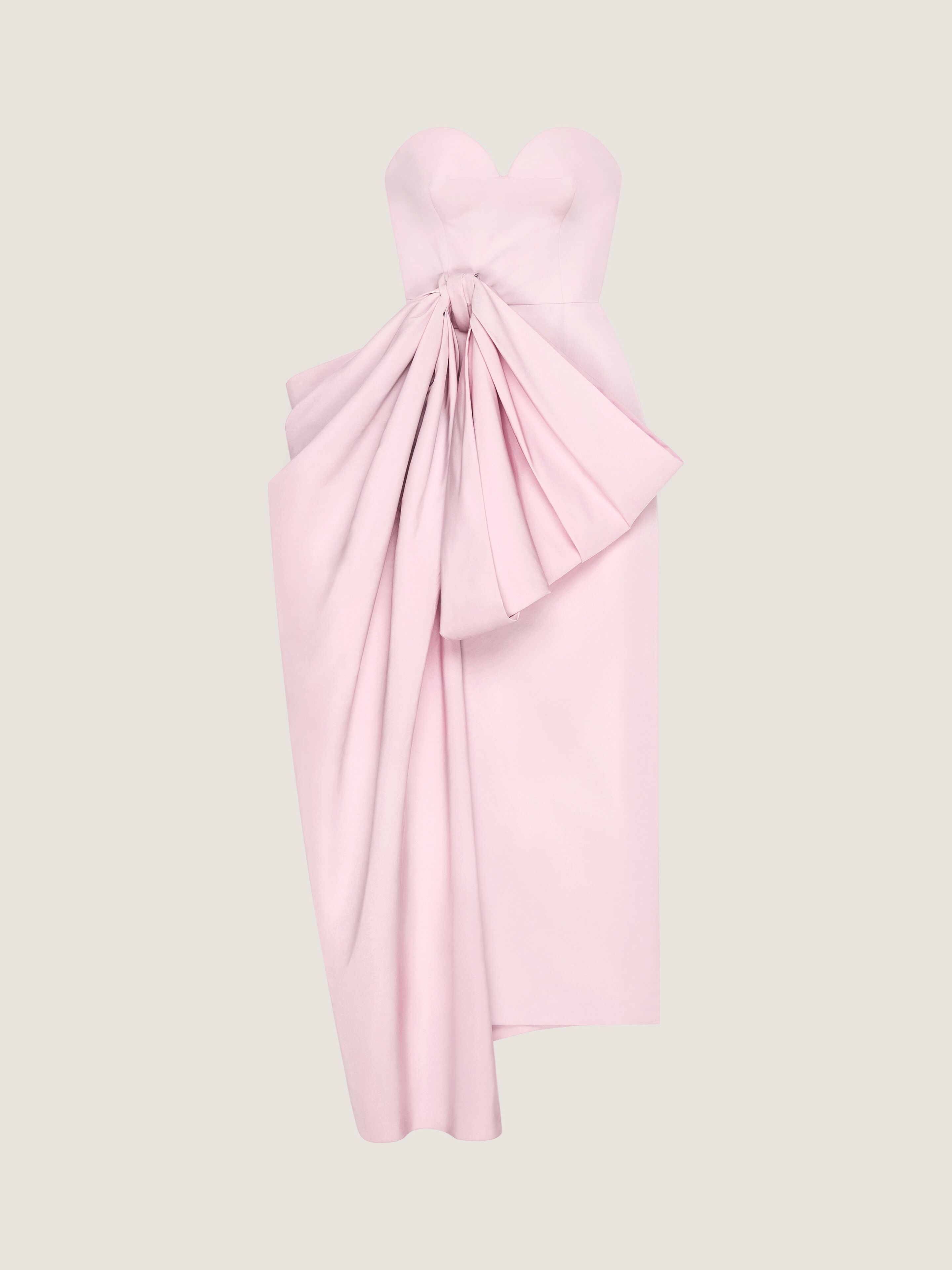 Evening bustier dress in polyfaille with bow detail